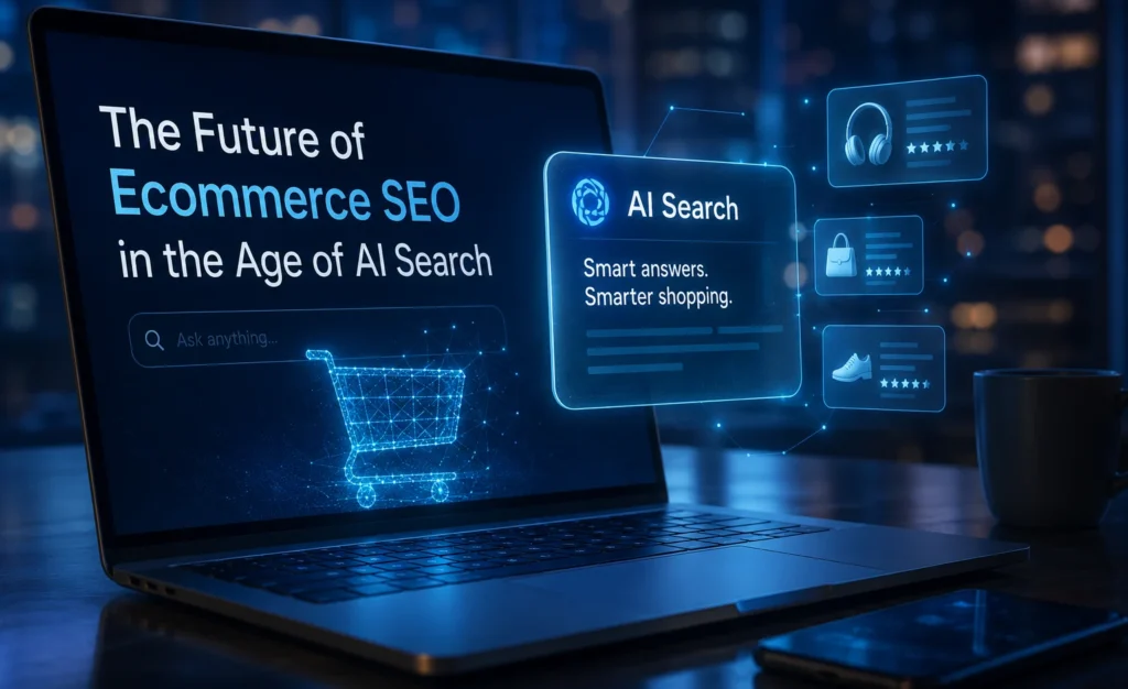 ecommerce SEO dashboard with AI search interface