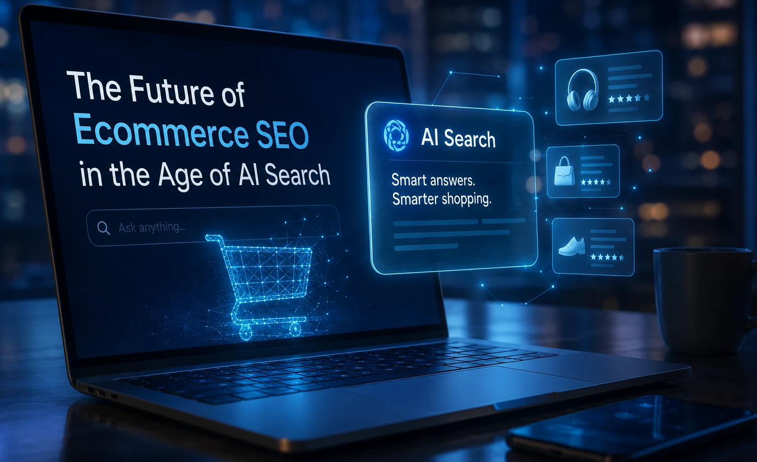 ecommerce SEO dashboard with AI search interface