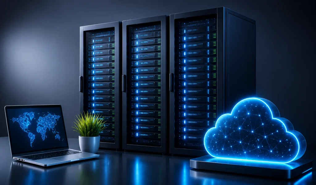 High-performance web hosting servers and cloud infrastructure.